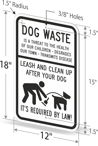 SmartSign "Dog Waste Is A Threat, Leash And Clean Up After Your Dog" Sign | 12" x 18" Aluminum