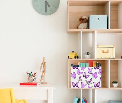 CLOCOR Rectangular Storage Basket,Collapsible Cute Pattern Storage Bin,Waterproof Books Box with Handles,Gift Basket(Deeppurple Butterfly)