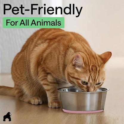 GORILLA GRIP Dog Bowls, Heavy Duty 304 Stainless Steel, Holds 8 Cups Each (64 fl oz) Food and Water Bowl for Feeding Dogs and Cats, Dishwasher Safe, Rust Resistant, BPA Free Rubber Base Set of 2 Pink