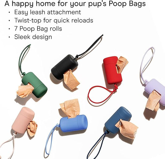Wild One Dog Poop Bag Holder and Dispenser with Leash Attachment, Leak Proof, Easy Twist Top for Refills, Includes 1 Box Of Bags, Orchid
