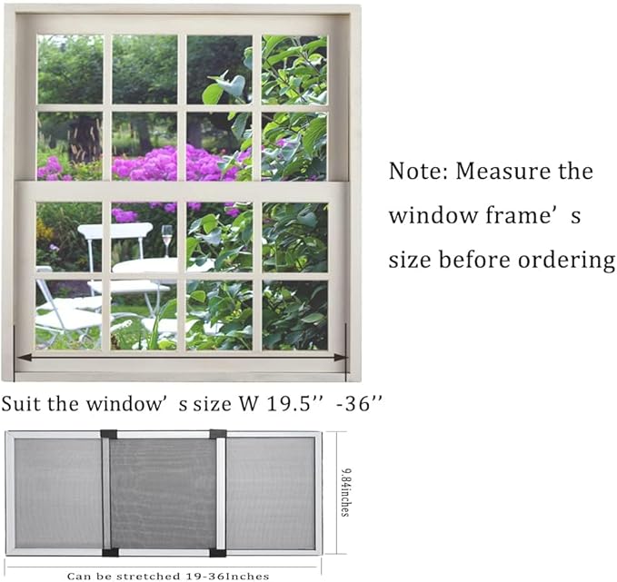 FLYZZZ Expandable Window Screens (10" H x 19" - 36" W) 2Packs Adjustable Window Screen, Replacement Window Screen for Window, Window Mesh Screen, Window Net Screen