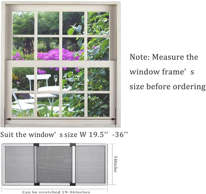 FLYZZZ Expandable Window Screens (10" H x 19" - 36" W) 2Packs Adjustable Window Screen, Replacement Window Screen for Window, Window Mesh Screen, Window Net Screen