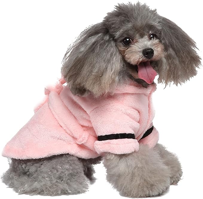 Dog Bathrobe for Small Dogs Winter Luxury Soft Flannel Thickened Hooded Pajamas Quick Drying and Super Absorbent Dog Bath Towel Soft Pet Nightwear for Puppy Small Dogs Cats,Pink