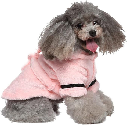 Dog Bathrobe for Small Dogs Winter Luxury Soft Flannel Thickened Hooded Pajamas Quick Drying and Super Absorbent Dog Bath Towel Soft Pet Nightwear for Puppy Small Dogs Cats,Pink