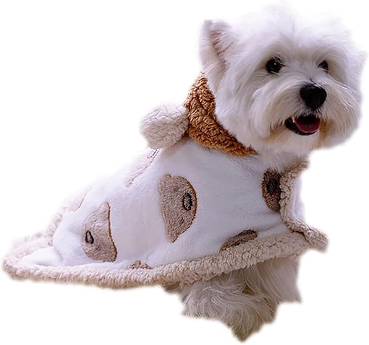 GabeFish Dog Cape Blanket for Small Dogs, Cute Puppy Fleece Pajamas, Cats Cold Weather Coat Wraps with Hood Brown Medium