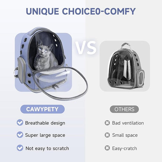 Cat Backpack Carrier, Breathable Cat Carrier Large Space Bubble Pet Backpack for Kitty Small Dog up to 12lbs, Transparent & Foldable Pet Carrier for Travel Hiking (Blue