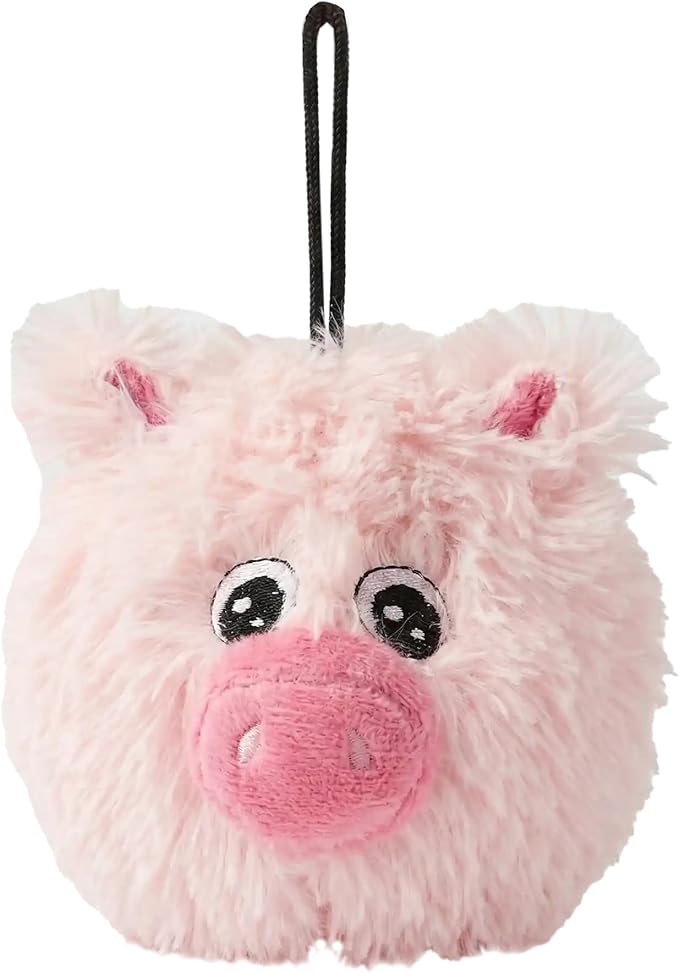 Pet Lou 4 Inch Squeaky Pig Dog Plush Toy, Stuffing-Free Soft Plush, Durable Bouncy Squeaker Ball, Floats in Water, for Small & Medium Dogs, Pink