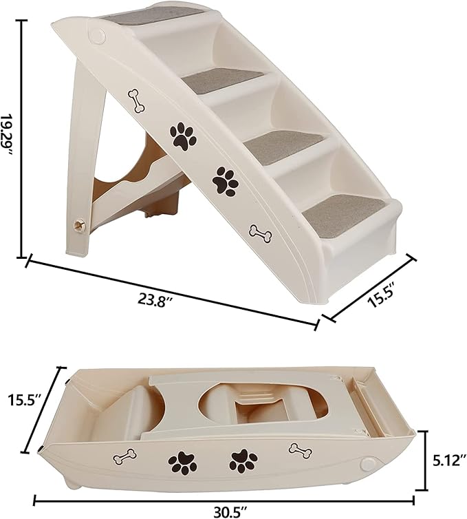 LEMY Non-Slip Foldable Steps Stairs for Dogs and Cats, 4-Step Portable Indoor Outdoor Pet Steps Ramp for Bed, Couch, Car, Tan