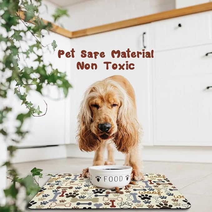 Dog Food Mats for Floors Waterproof, Dog Cat Water Bowl Mats Pet Feeding Absorbent Mat Dog Cat Pet Placemats for Food and Water Beige 17 * 30 inch