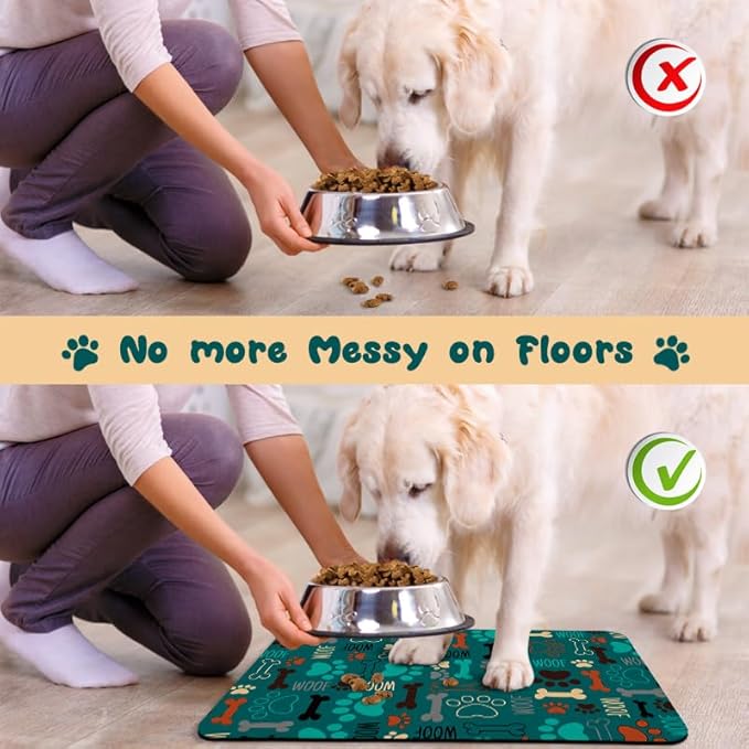 Dog Food Mats for Floors Waterproof, Dog Cat Water Bowl Mats Pet Feeding Absorbent Mat Dog Cat Pet Placemats for Food and Water Green 12 * 20 inch