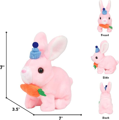 Easfan Bunny Plush Jumping Spotted Pink Rabbit with Hat Hopping Ears Nose Moving Educational Plush Toy Singing Shaking Glowing Interactive Toy Electric for Toddlers Kids