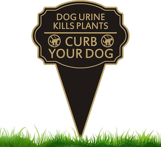 Double Sided Yard Sign, Dog Urine Kills Plants, Curb Your Pet Lawn Marker, 14”x10” No Peeing & No Pooping Yard Stake with Integrated Mount for Outdoor Use (Dog Urine Kills Plants)