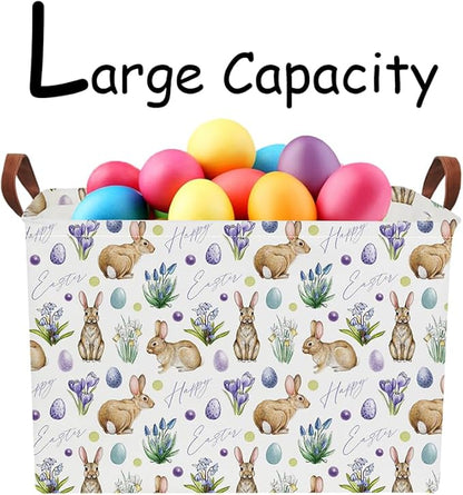 Rectangular Easter Eggs Basket Empty,Toys Storage Bin with Handles,Baby Room Decor,Gift Basket(Watercolor Eggs)
