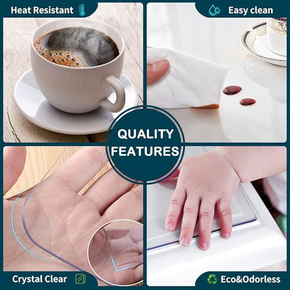 Wadrac Multisize Plastic Clear Table Cover Protector-1.5mm Thick 28x66 inch Non-Slip Waterproof PVC Tablecloths Desk Cover Sheet for End Dining Table Wooden Furniture Surface Topper Kids Paining Desk