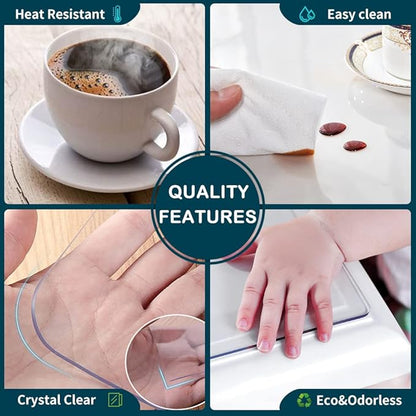 24 x 24 Inch 2PCS Multisize 1.5mm Thick Clear PVC Table Cover Protector Square Waterproof Crystal Plastic Tabletop Protective Pad for End Table Night Stand Bedside Sofa Table Surface Cover Floor Mat