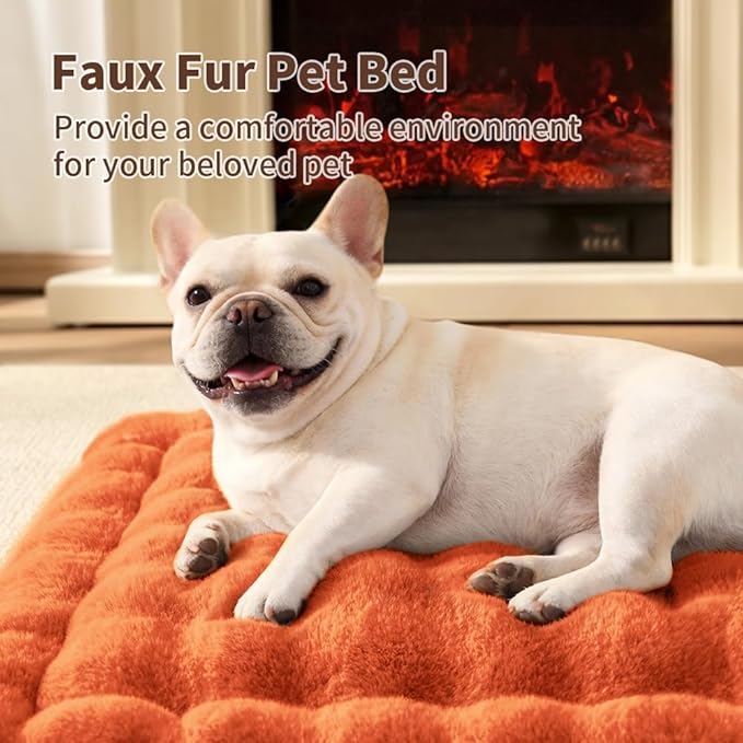 Cat & Dog Bed Mat, Soft Plush Faux Fur Kneading Pet Bed for 2 Cats or Small Dogs, Machine Washable Cat Sleeping Pad, Non-Slip Fluffy Pet Rug for Indoor Cats Kittens & Small Dogs,27x20 In Orange