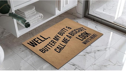 Funny Welcome Doormat (23.7 in X 15.6 in) Anti-Slip Rubber Back Entrance Way Indoor Front Porch Decor Rugs House Warming Gift (Well Butter My Butt and Call Me a Biscuit)
