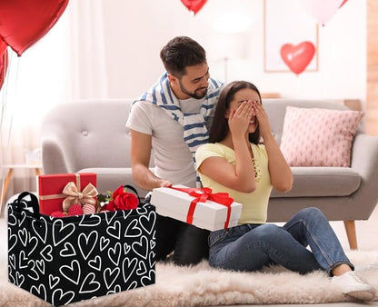 HIYAGON Rectangular Heart Basket Kids Baby Storage Bin Toy Basket Organizer Box for Girls Love Room Decor(Black Line Heart)