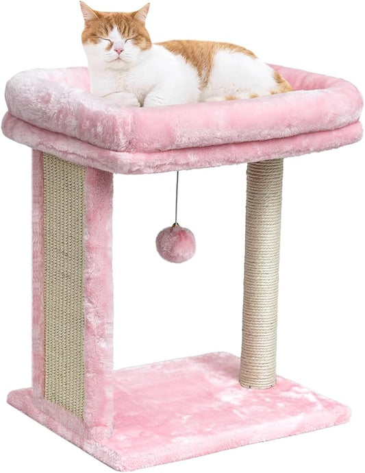 SYANDLVY Small Cat Tree for Indoor Cats, Scratching Board with Perch & Scratching Post, Kittens Scratcher with 2 Dangling Balls, Pink