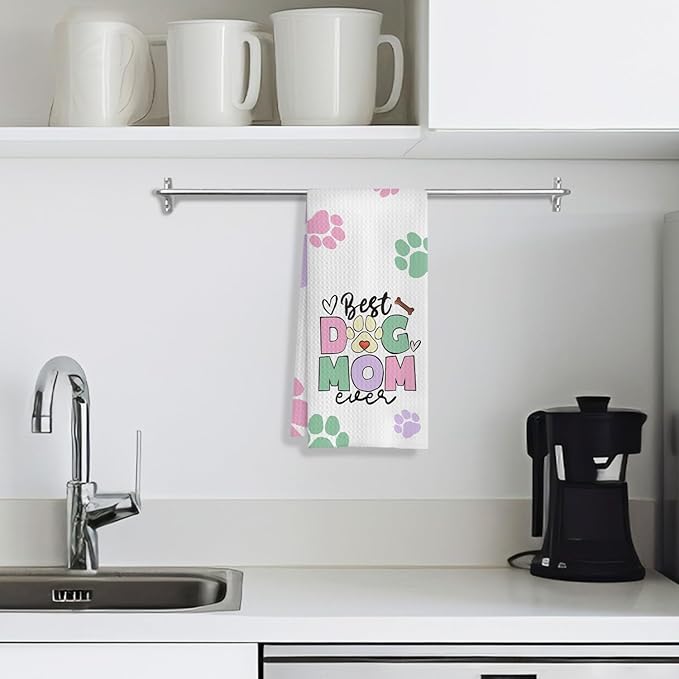 Dog Mom Gifts Kitchen Towels, Dog Lovers Owners Gifts for Women, Colorful Dogs Paws Hand Towels for Bathroom, 16x24 Inches