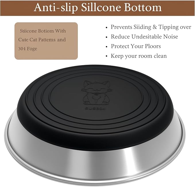 4 Pack Stainless Steel Whisker Friendly Shallow and Wide Cat Bowls for Food and Water, Non-Slip Silicone Cute Bottom for Small Dog Puppies Cats.