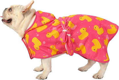 HDE Dog Bathrobe Super Absorbent Quick Drying Puppy Towel Wrap Coat Adjustable After Bath Robes with Hood for Dog Sizes S-XXL Pink Rubber Ducks M