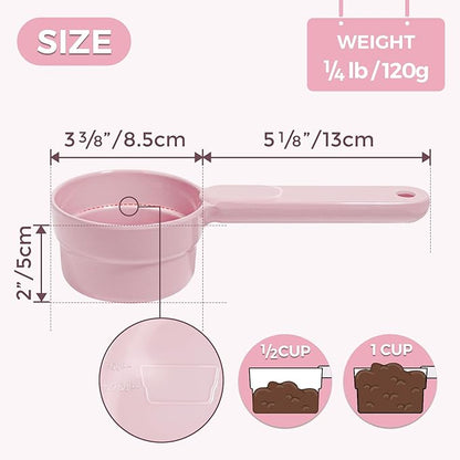 Melamine Pet Food Scoop, Cat Food Measuring Cups, Comfortable Long Handle Scoop for Dog, Cat, Ferret and Rabbit Food, 1 Cup Size Pet Food Feeding Scoop Dishwasher Safe (Pink