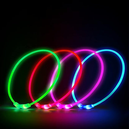 LED Dog Collar, Rechargeable Light Up Dog Collars,IP67 Waterproof Dog Lights for Night Walking，Adjustable, Reusable Safety Necklace for Small Medium Large Dogs (Pink)