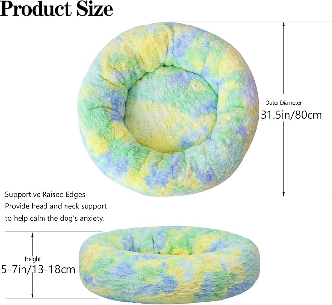 Calming Dog Bed for Big Dogs, 39'' Round Anti-Anxiety Warm Fluffy Plush Faux Fur Bed, Soft Anti-Slip Donut Washable Big Pet Bed, Cozy Big Dogs Bed, Fits up to 100 lbs Pets