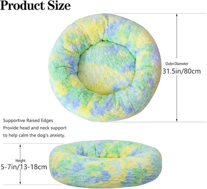 Calming Dog Bed for Big Dogs, 39'' Round Anti-Anxiety Warm Fluffy Plush Faux Fur Bed, Soft Anti-Slip Donut Washable Big Pet Bed, Cozy Big Dogs Bed, Fits up to 100 lbs Pets