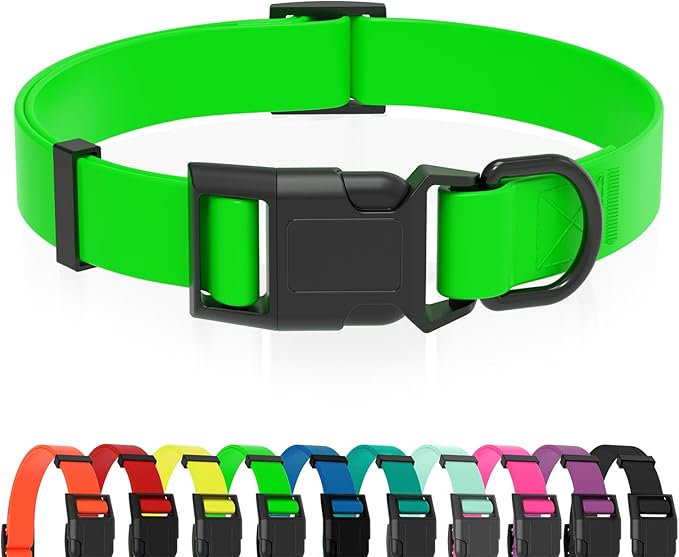 Waterproof Dog Collar, Easy to Clean Rubber Dog Collars with Quick Release Buckle Fits Small Medium or Large Dogs (Green, S (9.5-14.1 inch))
