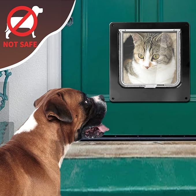 EASY JOY Cat Doors(Outer Size 8.6" x 7.5"), 4-Way Locking Cat Door for Interior Exterior Doors, Weatherproof pet Door with Magnet for Cat or Dog < 16.1 inches in Girth(Black M)