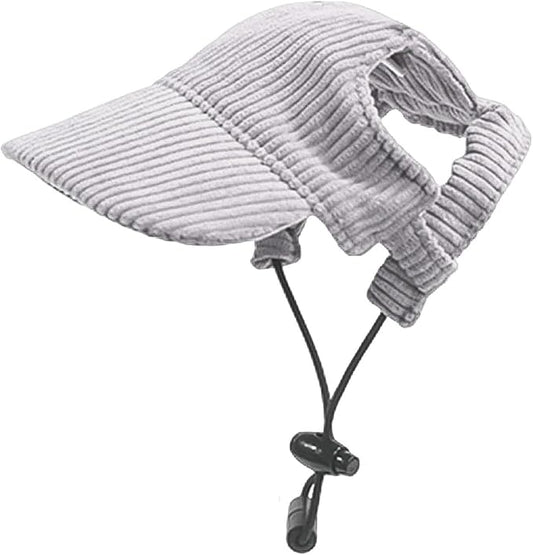 Dog Baseball Cap, Dog Cat Summer Beach Visor Hat with Ear Holes, Adjustable Puppy Sunbonnet Headdress (Grey, Small)