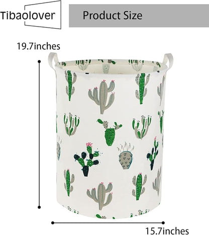Laundry Basket Kids laundry hamper Cactus Hamper Toy Storage Bin Organizer for Boys and Girls Cactus Room Decor(Green and Gray）