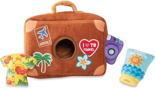 Fringe Studio Hide & Seek Burrow Plush Dog Toy Set, Pack Your Bags (289213), PetShop Collection