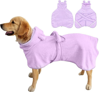Super Absorbent Dog Bathrobe Pineapple Soft Fast Drying Dogs Towel Robe Adjustable Drying Coat for After Bath with Hood (Coral Velvet Purple, X-Large)