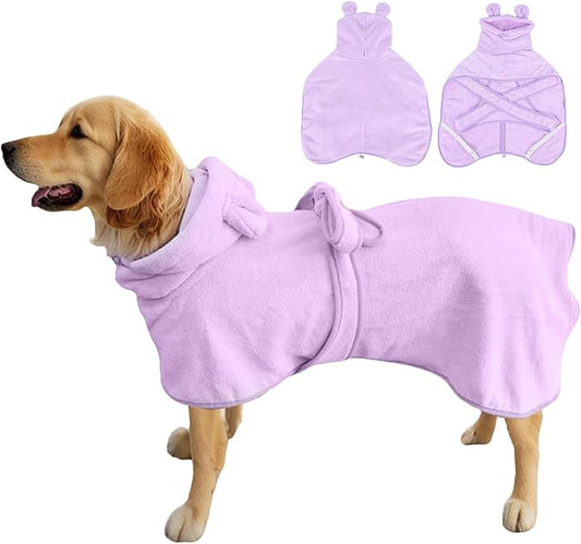 Super Absorbent Dog Bathrobe Pineapple Soft Fast Drying Dogs Towel Robe Adjustable Drying Coat for After Bath with Hood (Coral Velvet Purple, X-Large)