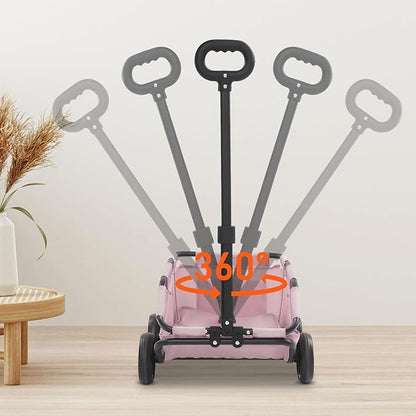 Dog Stroller, Foldable Multifunctional Pet Carts Portable Mini Dog Strollers with 4 Wheels & 360° Rotatable Handle for Small Cats Dogs Puppy Up to 16.53 LBS (Pink)