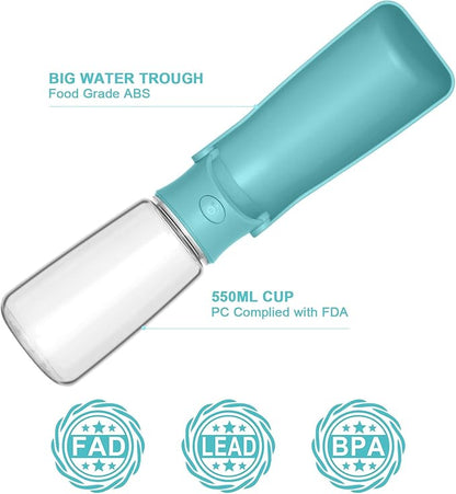 Portable Dog Water Bottle - Foldable Dog Water Dispenser | Leak Proof & Food Grade Plastic Travel | Pet Water Bottle for Cat Outdoor Walking Hiking Travel（US） (Blue, 19oz)