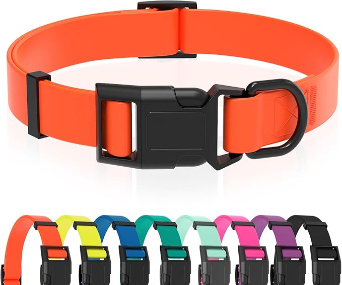 Waterproof Dog Collar, Easy to Clean Rubber Dog Collars with Quick Release Buckle Fits Small Medium or Large Dogs (Orange, L < 15.4-24.8 inch)
