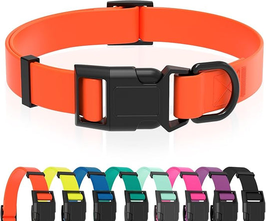 Waterproof Dog Collar, Easy to Clean Rubber Dog Collars with Quick Release Buckle Fits Small Medium or Large Dogs (Orange, L < 15.4-24.8 inch)
