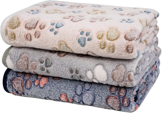 Dono 1 Pack 3 Dog Blankets for Small Dogs, Soft Fluffy Paw Print Pattern Fleece Pet Blanket Warm Sleep Mat, Puppy Kitten Blanket Doggy Mat for Dog Cat Kitten Doggy (40 * 30")