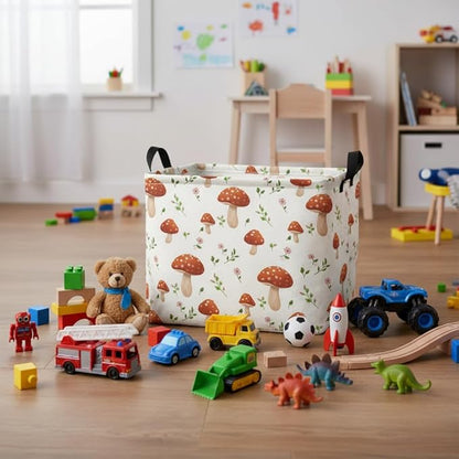Rectangular Baby Kids Storage Basket for Home Kitchen Girls Cute Toy Storage Bin Organizer Shelf Book Room Decor(Mushroom)