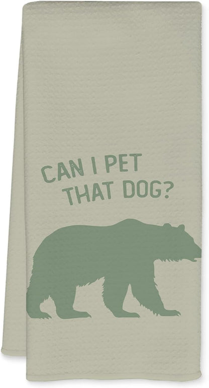 Funny Bear Kitchen Towels, Gifts for Bear Wildlife Camping Lovers Dish Tea Towels for Kitchen Decor, Can I Pet That Dog Decorative Hand Towel for Bathroom, 16x24 Inch - Green
