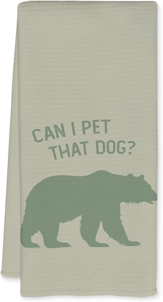 Funny Bear Kitchen Towels, Gifts for Bear Wildlife Camping Lovers Dish Tea Towels for Kitchen Decor, Can I Pet That Dog Decorative Hand Towel for Bathroom, 16x24 Inch - Green