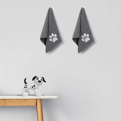 2 Pcs Dog Paw Hand Towels Dark Grey Bathroom Decor 13 x 29 Inch 100% Cotton Embroidered Hand Towels Soft Absorbent Farmhouse for Kitchen Restroom