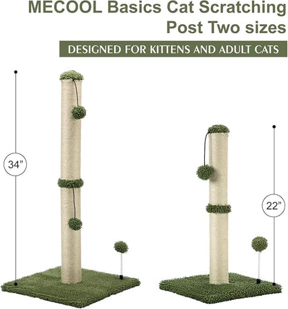 MECOOL Cat Scratching Post Premium Basics Kitten Scratcher Sisal Scratch Posts with Hanging Ball 22in for Kittens or Smaller Cats, Cactus Green