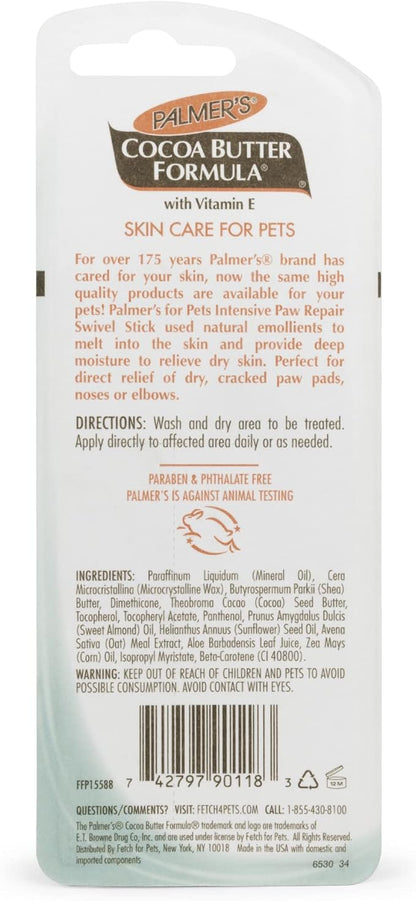 Palmer's Cocoa Butter Fragrance Free Intensive Paw Repair Swivel Stick for Dogs Cocoa Butter Paw Balm with Vitamin E,Peppermint Oil,and Shea-Butter for Rough & Dry Pads-for Dogs -0.5 oz,(Pack of 2)