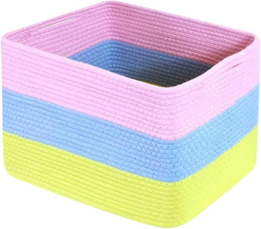 Hopegiver Rainbow Storage Baskets 15x11x9 IN, Colorful Cotton Rope Toy Storage Bins with Handles, Nursery & Kids Playroom Organizer