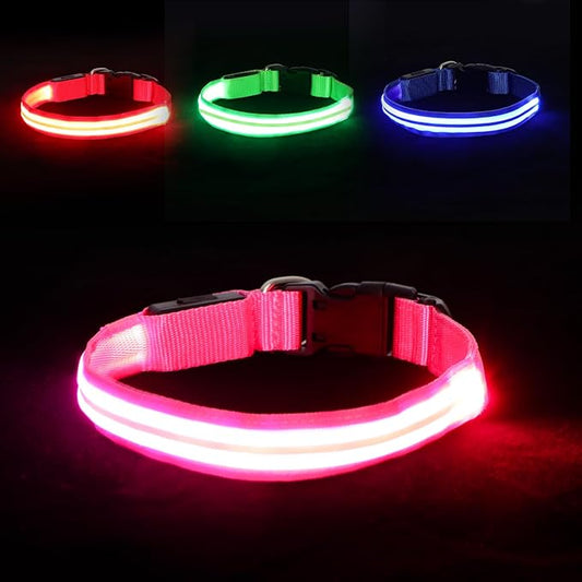 LED Light Up Dog Collar for Night Walking, Rechargeable Safety Glow Illuminated Collar with 3 Modes Flashing, Reflective Adjustable Pet Light for Small/Medium Dogs Puppy 15-19" Neck 1 Pack (Pink)